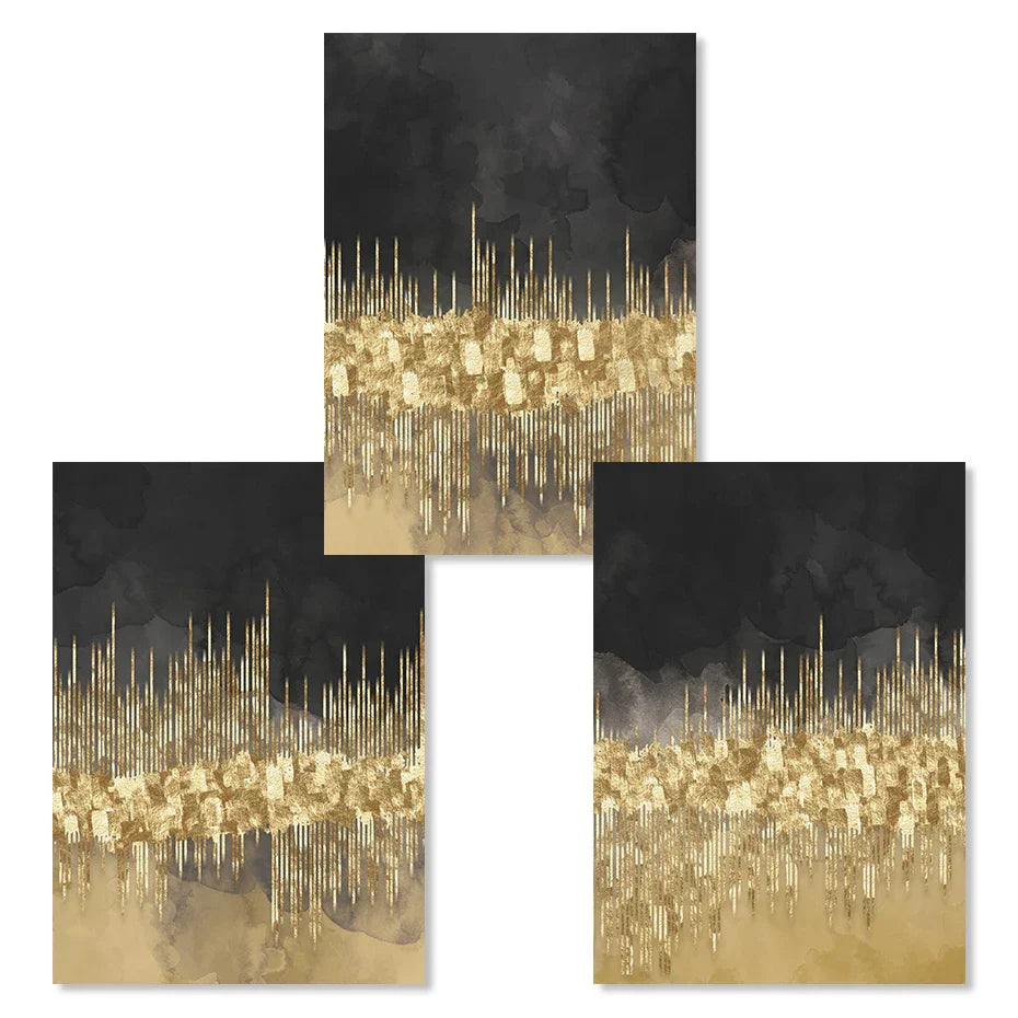 Stunning Urban Skyline Abstract Art on Black Canvas
