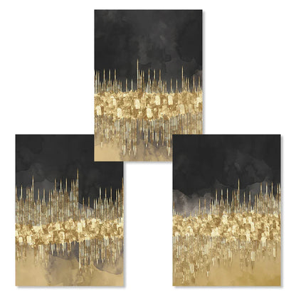 Stunning Urban Skyline Abstract Art on Black Canvas