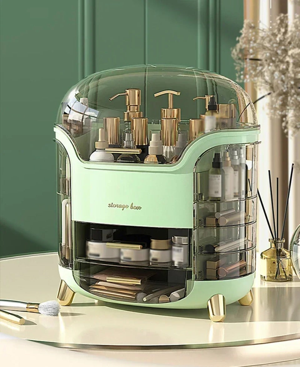 Transparent Makeup Storage Organizer with Sliding Doors and Drawers