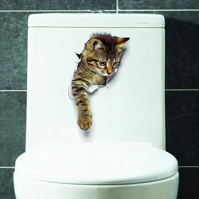 Whimsical Cat Illusion Toilet Lid Sticker