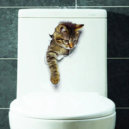 Whimsical Cat Illusion Toilet Lid Sticker