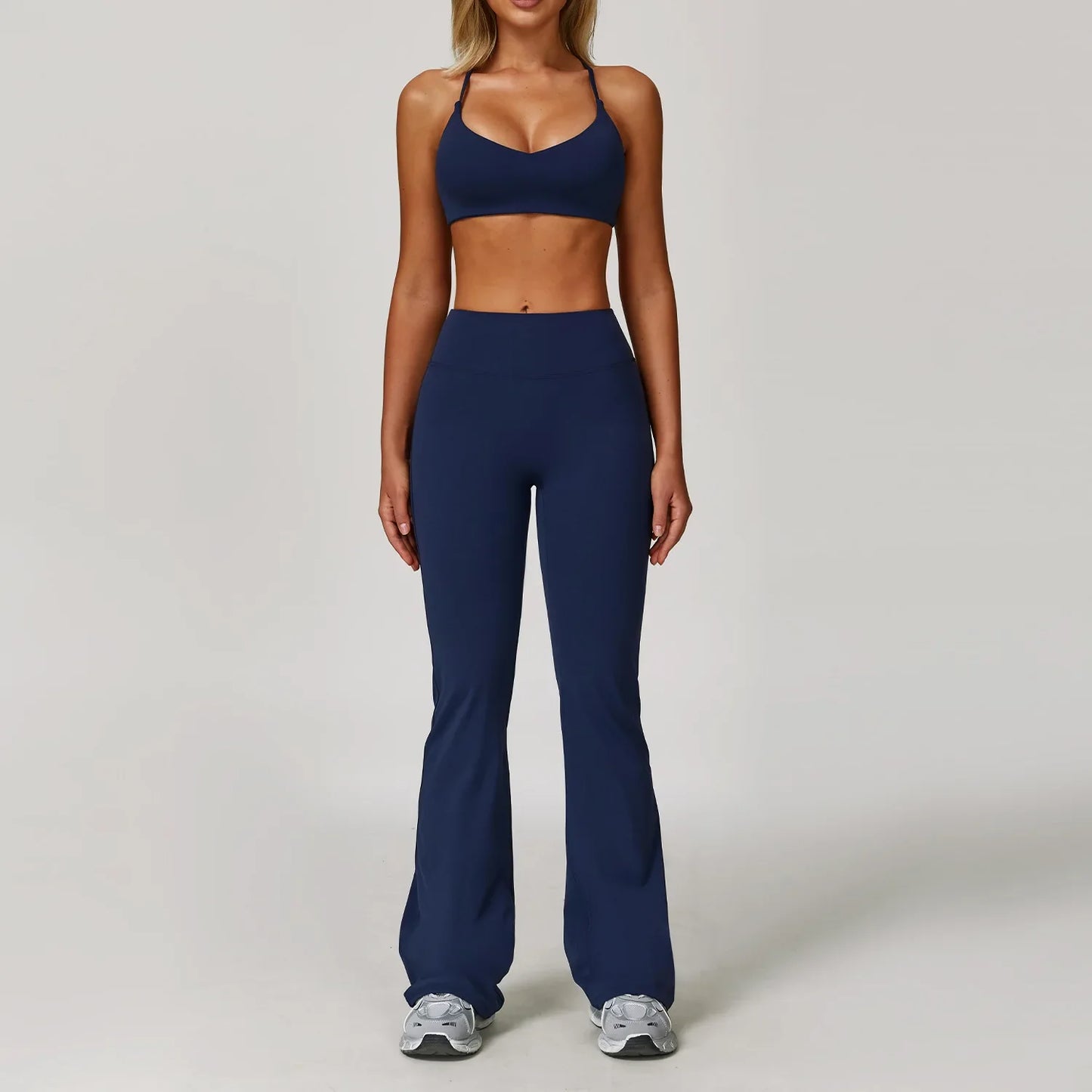 Women's Long Sleeve Sports Bra and Leggings Workout Set - Seamless Yoga Outfit with Breathable Stretch Material