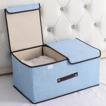 Foldable Cotton Storage Box | Organizer with Double Closure for Clothes and Laundry