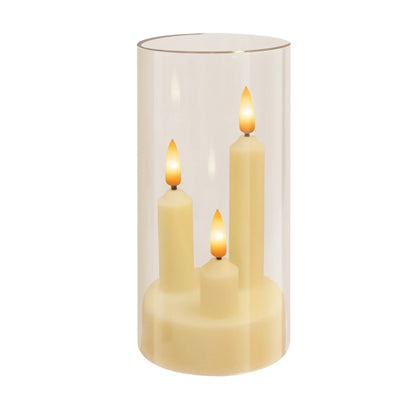 LED Candle with Triple Wicks | Glass-Enclosed Flickering Flame Effect | Battery-Powered, Flameless Candle | Safe and Authentic | Warm White Light