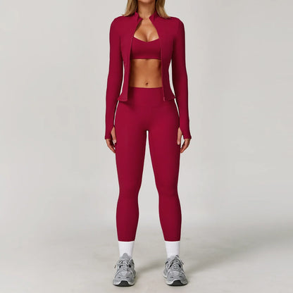 Women's Long Sleeve Sports Bra and Leggings Workout Set - Seamless Yoga Outfit with Breathable Stretch Material