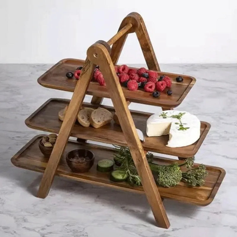 Wooden Cake Stand with 3 Tiers – Rustic Serving Platter