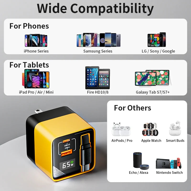 Compact TurboCharge USB-C Adapter with Integrated Cable