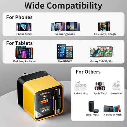 Compact TurboCharge USB-C Adapter with Integrated Cable