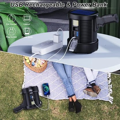 1000X Flashlight – 900,000 Lumens, Solar & USB, Side Light & Power Bank