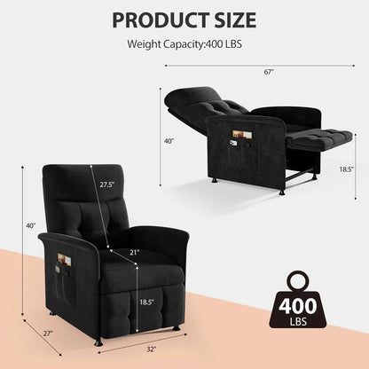Electric Recliner Chair with Massage and Heat – 8 Vibration Nodes, Footrest & Side Pockets