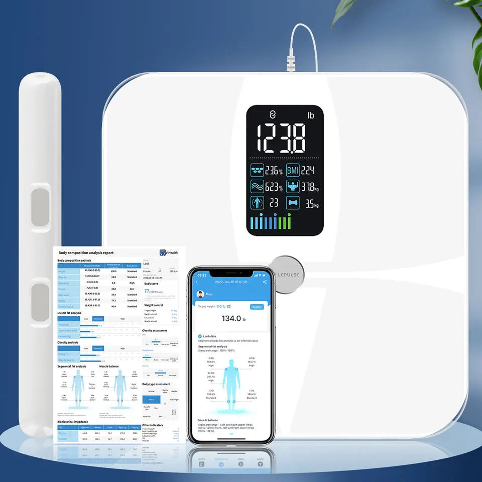 Segmental BIA Body Fat Scale with 8 Electrodes | 20 Metrics, Color Display, Fitdays App, 24 Users, 400 lb Limit