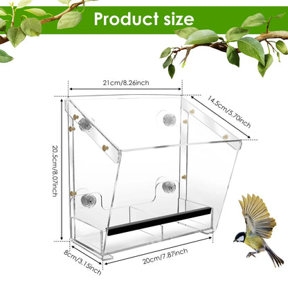 Acrylic Bird Feeder with Suction Cups for Window Mounting - Clear Design