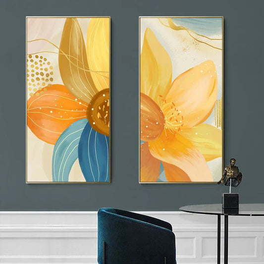 Colorful Abstract Floral Canvas Prints - Orange and Yellow Flower Art for Home Decor