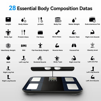 Digital Body Fat Scale with 8 Electrodes, BMI, Muscle Mass, App Tracking & Grip