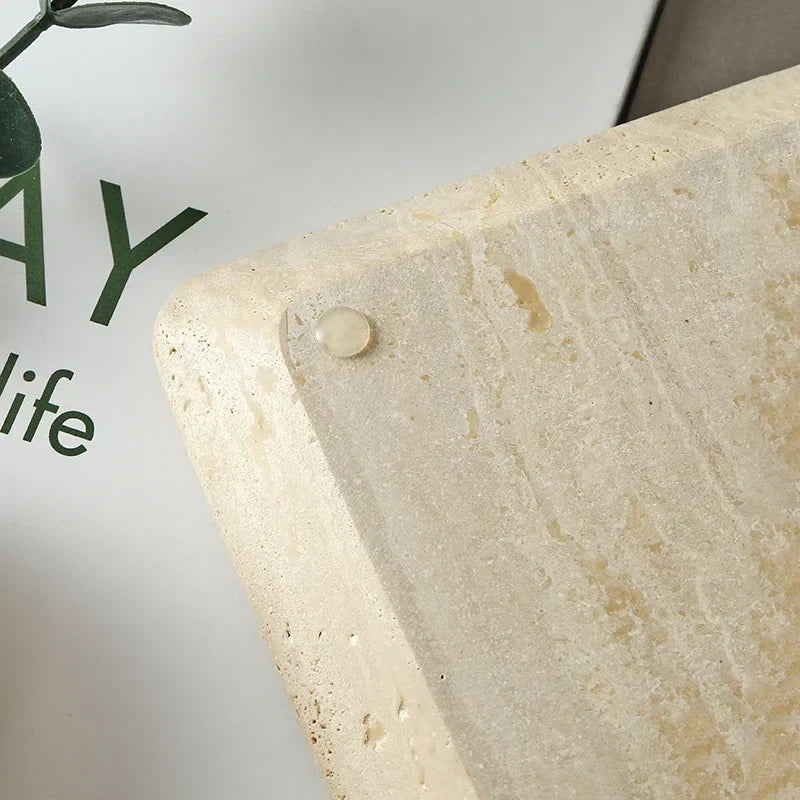 Beige Travertine Serving Plate – Natural Marble Decorative Tray