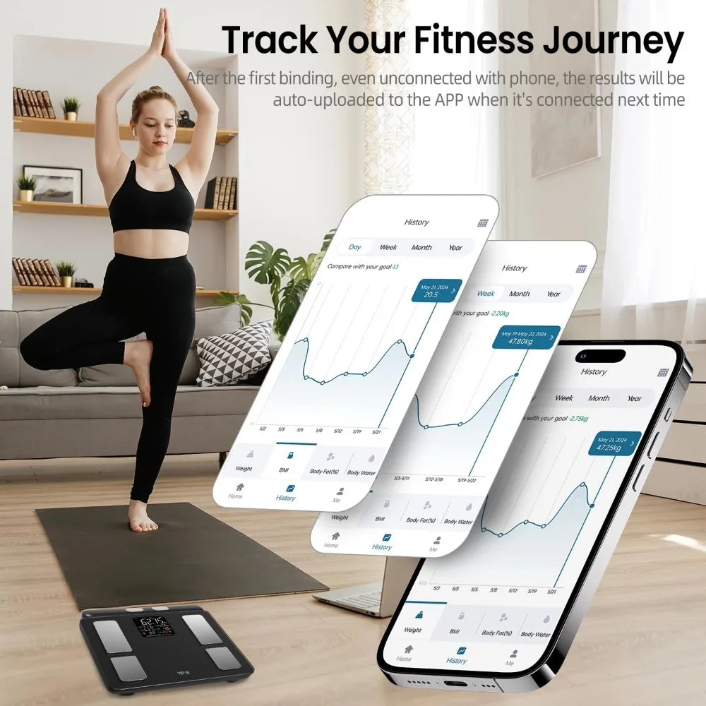 Smart Body Composition Scale with 8 Electrodes, Color Display & App Sync – 400 lb Capacity, Retractable Handle, Dual-Frequency BIA