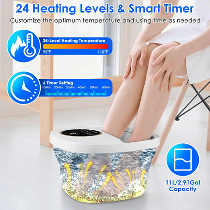 Space-Saving Foot Spa Massager with Remote, 6 Rollers & Bubbles – 11L Basin, 95–118°F