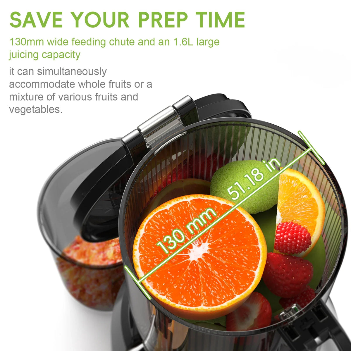 Slow Masticating Juicer with Wide Chute, Quiet Motor & Easy Clean Plug