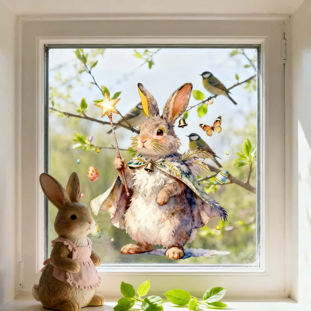 Easter Window Stickers with Vibrant Rabbits & Eggs | Spring Decor