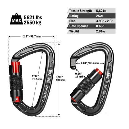 Heavy-Duty Auto-Lock Climbing Carabiner - 24KN Aluminum Design