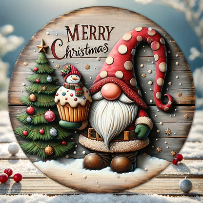 Round Wooden Christmas Sign - "Merry Christmas" - Traditional Door and Wall Decor