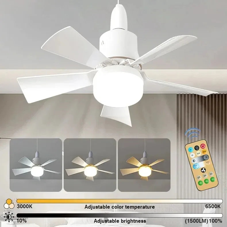 30W Remote-Controlled Ceiling Fan Light - LED Dimming, Quiet Design for Bedroom & Living Room
