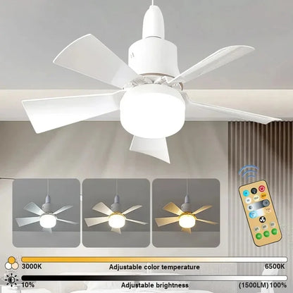 30W Remote-Controlled Ceiling Fan Light - LED Dimming, Quiet Design for Bedroom & Living Room