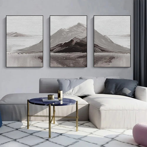 Serene Gray Mountain Canvas Art for Modern Living Spaces