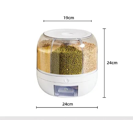 Revolving Grain Storage Dispenser with Clear View Design
