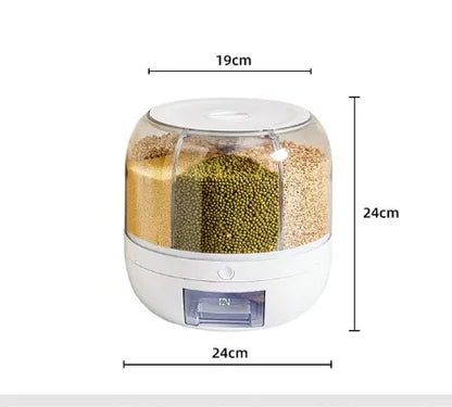 Revolving Grain Storage Dispenser with Clear View Design