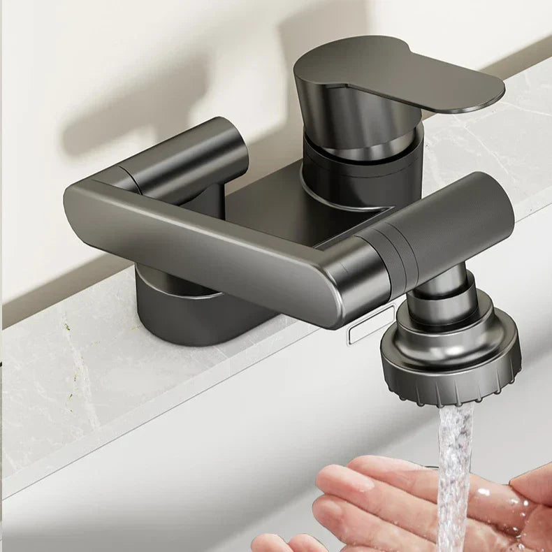 Two-Hole Basin Mixer Faucet with 360° Swivel for Hot and Cold Water