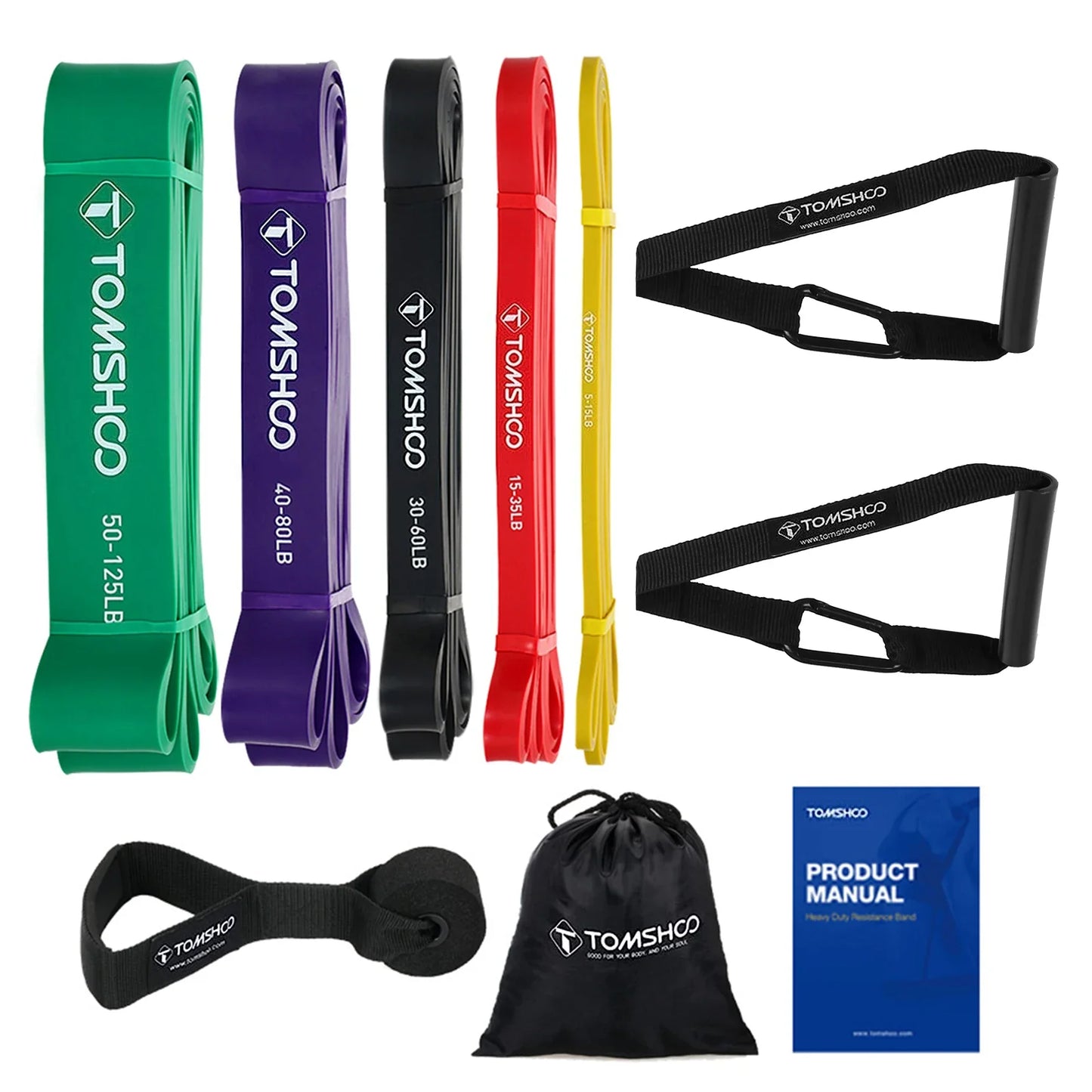 Portable Home Workout Kit with Resistance Bands – 5 Levels (5–125 LB), Handles, Door Anchor & Carry Bag