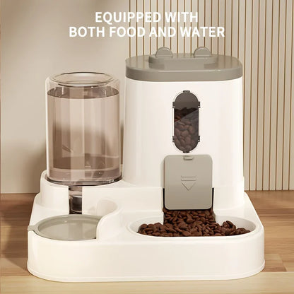 Automatic Food and Water Dispenser for Pets – 2-in-1 System with Stainless Steel Bowls and Non-Slip Feet – Suitable for Cats and Small Dogs