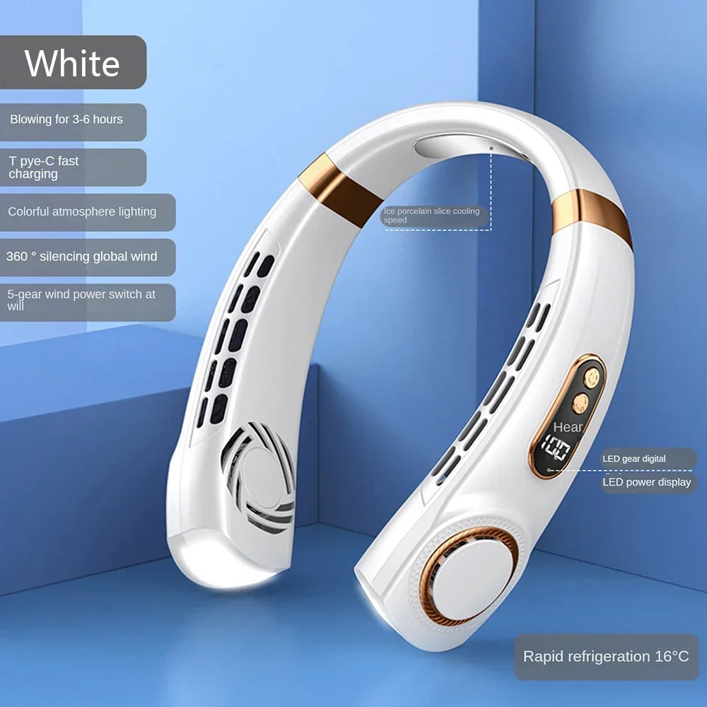 Portable Mini Neck Fan 2025 – Bladeless Rechargeable Air Cooler with Display