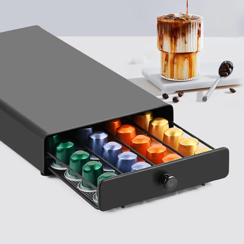 Under-Machine Coffee Pod Organizer for 40 Nespresso Original Capsules - Steel Frame, Mesh Base & Non-Slip Pads