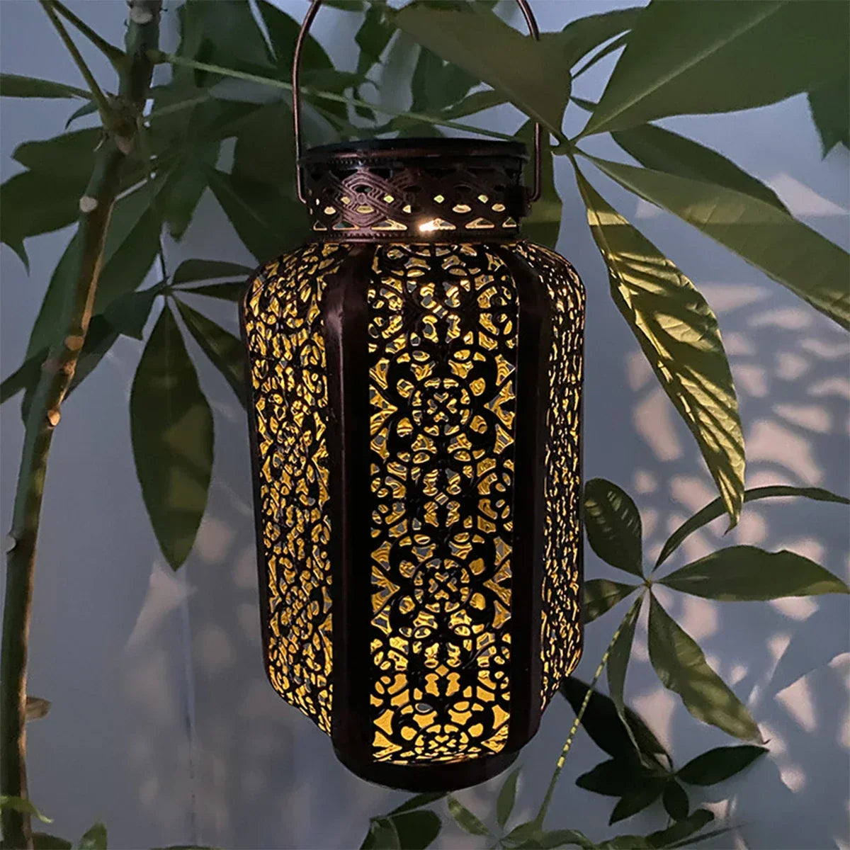Moroccan-Style Solar Lantern with Iron Lattice for Garden Decor