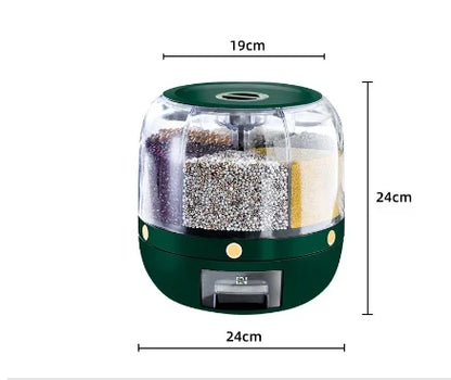 Revolving Grain Storage Dispenser with Clear View Design