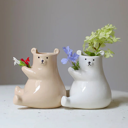 Floral Vase with Bear Design