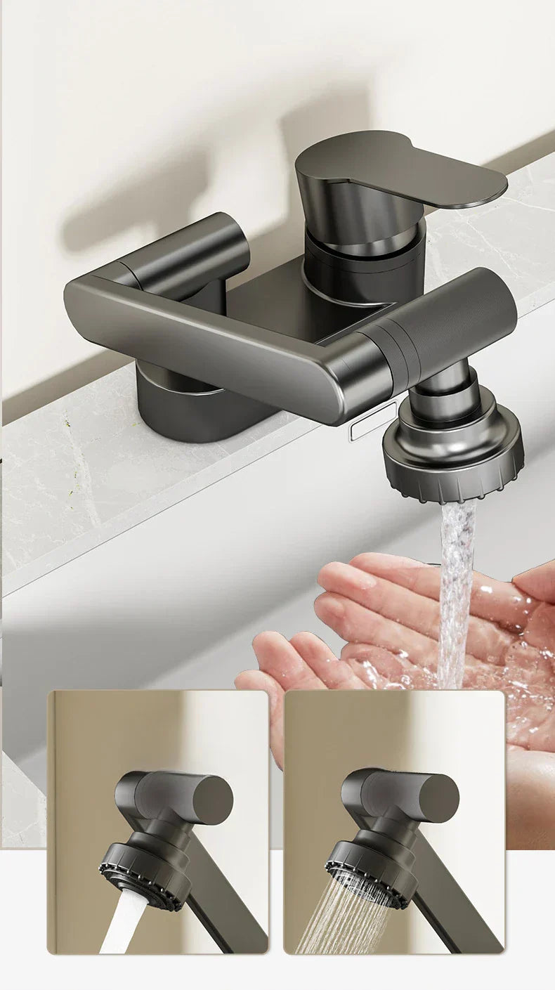 Two-Hole Basin Mixer Faucet with 360° Swivel for Hot and Cold Water