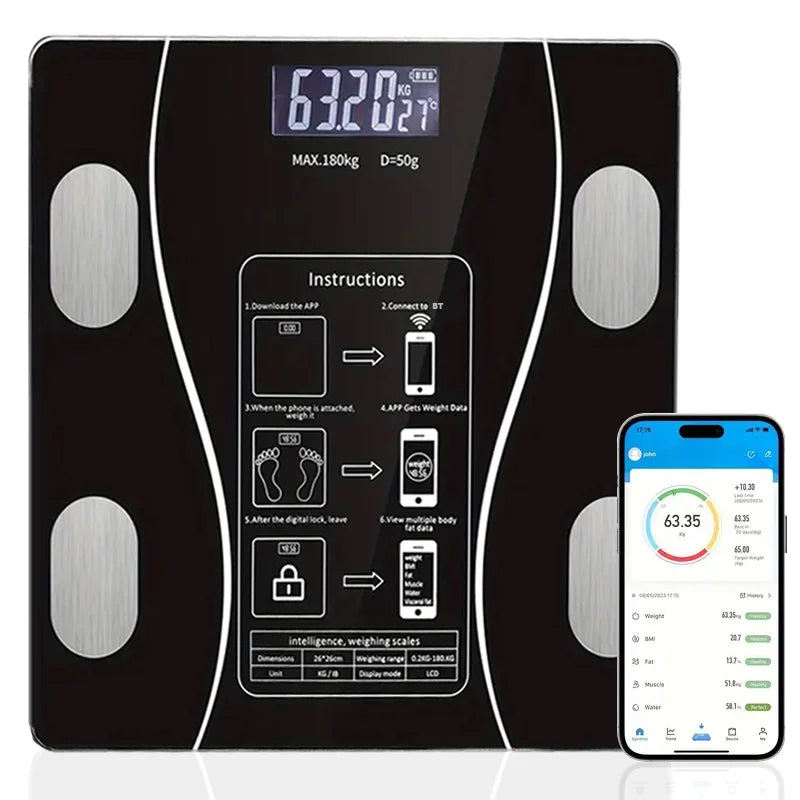 Bluetooth Digital Bathroom Scale with LED Display – Body Fat & Weight Tracker