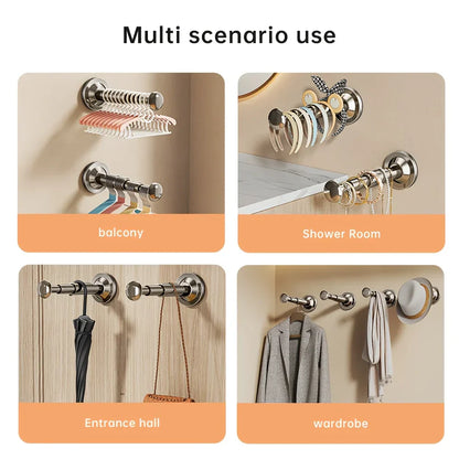 Telescopic Clothes Hanger Holder with Suction Cup - No Drilling Required for Bathroom, Closet & Balcony
