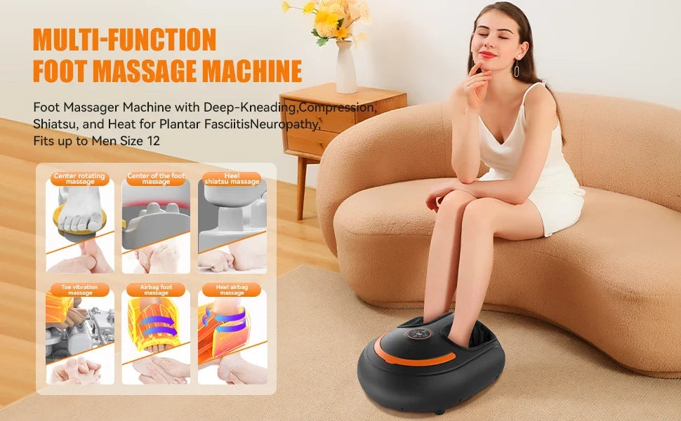 Foot Massager with Heat and Air Compression – 4 Settings, 5 Levels, Vibration, LCD Screen & Remote Control