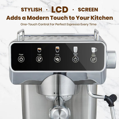 Touch Screen Espresso Maker with 20 Bars – Quick 13s Heating, Milk Frother, Stainless Steel