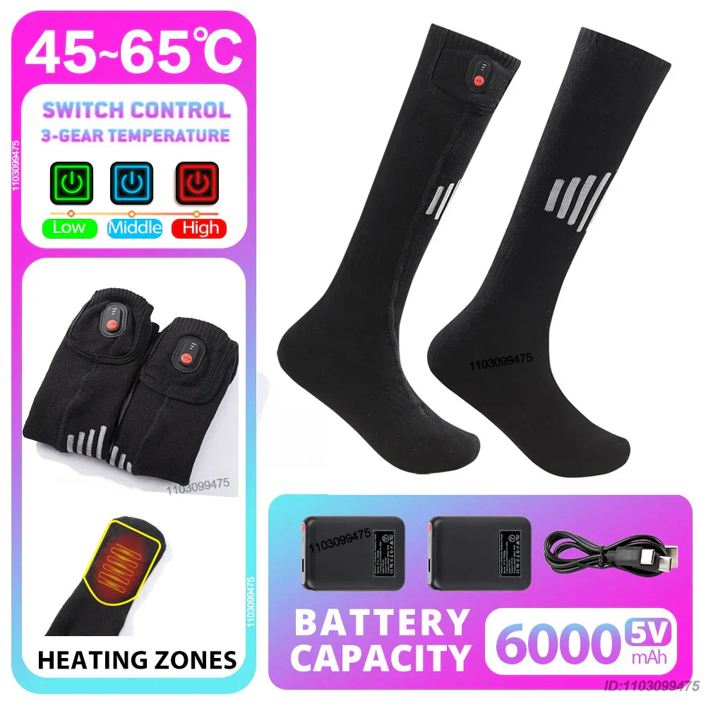 Heated Socks with Rechargeable 6000 mAh Battery | Up to 10 Hours Warmth | Unisex Thermal Socks for Outdoor, Skiing & Winter Use