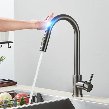 Touch Sensor Kitchen Faucet with Pull-Out Spray Head – Brushed Nickel