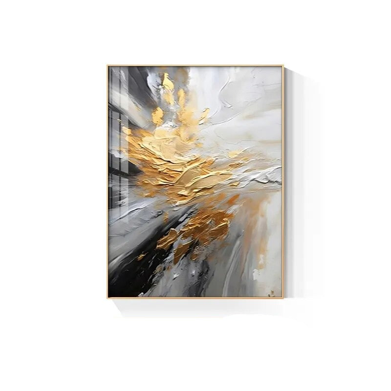 Thick Brush Stroke Canvas Artwork in Black, Gray, and Gold for Luxury Decor