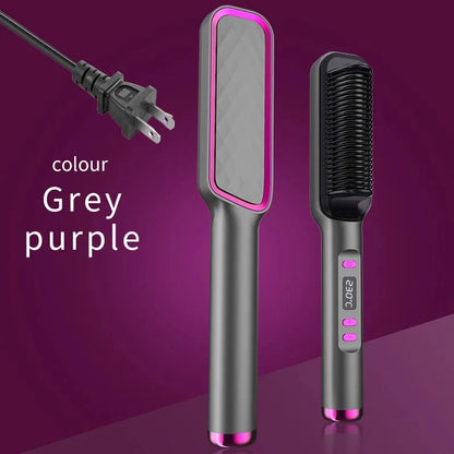 Hair Straightening Brush with LED Temperature Display & Anti-Scald Protection | 360° Rotating Cable