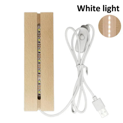 Rectangular LED Night Light with Wooden Base | USB Powered | Acrylic and Resin Display