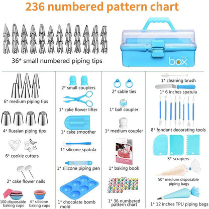236-Piece Cake Decorating Set with Stainless Steel Nozzles and Piping Bags for Baking Enthusiasts