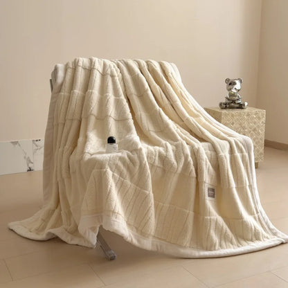 Reversible Velvet Comfort Blanket | Jacquard Coral Fleece Winter Throw | Soft, Warm & Luxurious for Sofa and Bed
